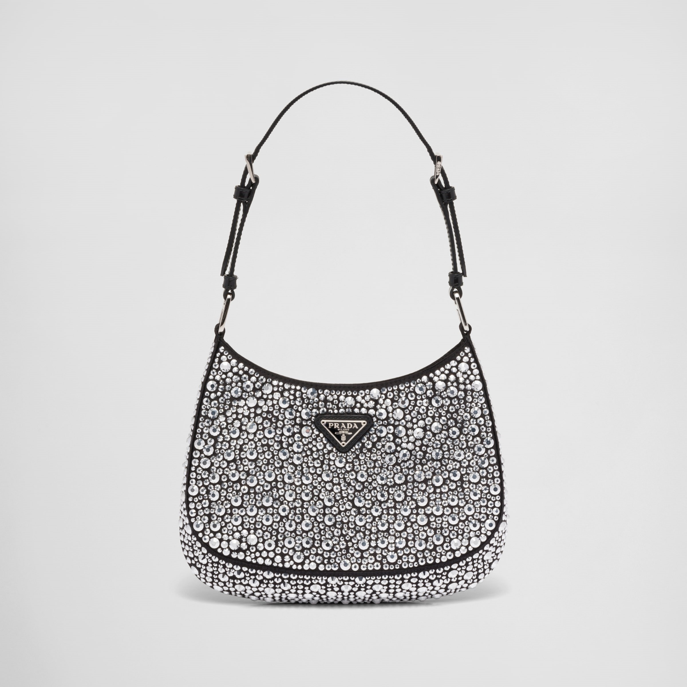 CLEO SATIN BAG WITH CRYSTALS, METAL