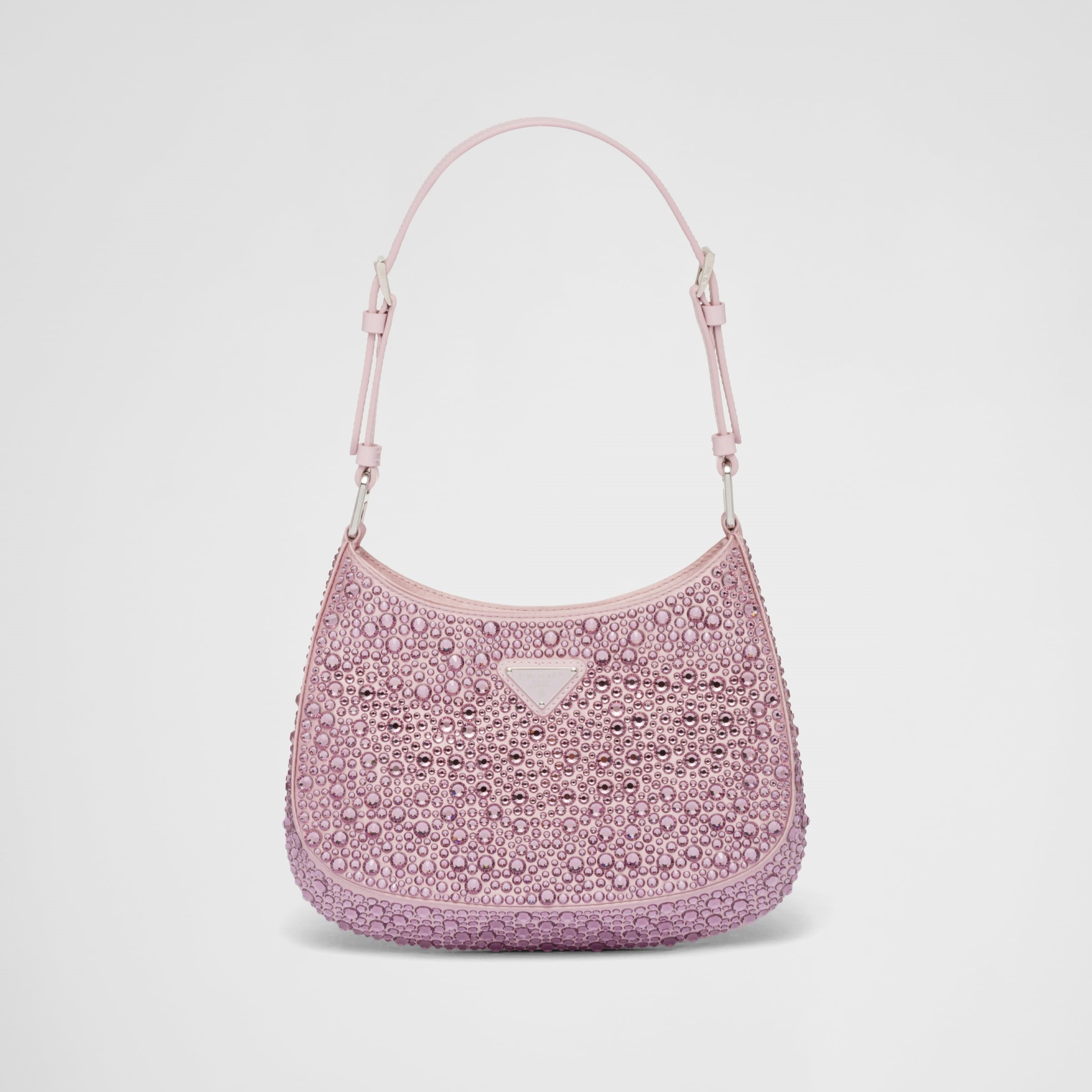 CLEO SATIN BAG WITH CRYSTALS, ALABASTER PINK