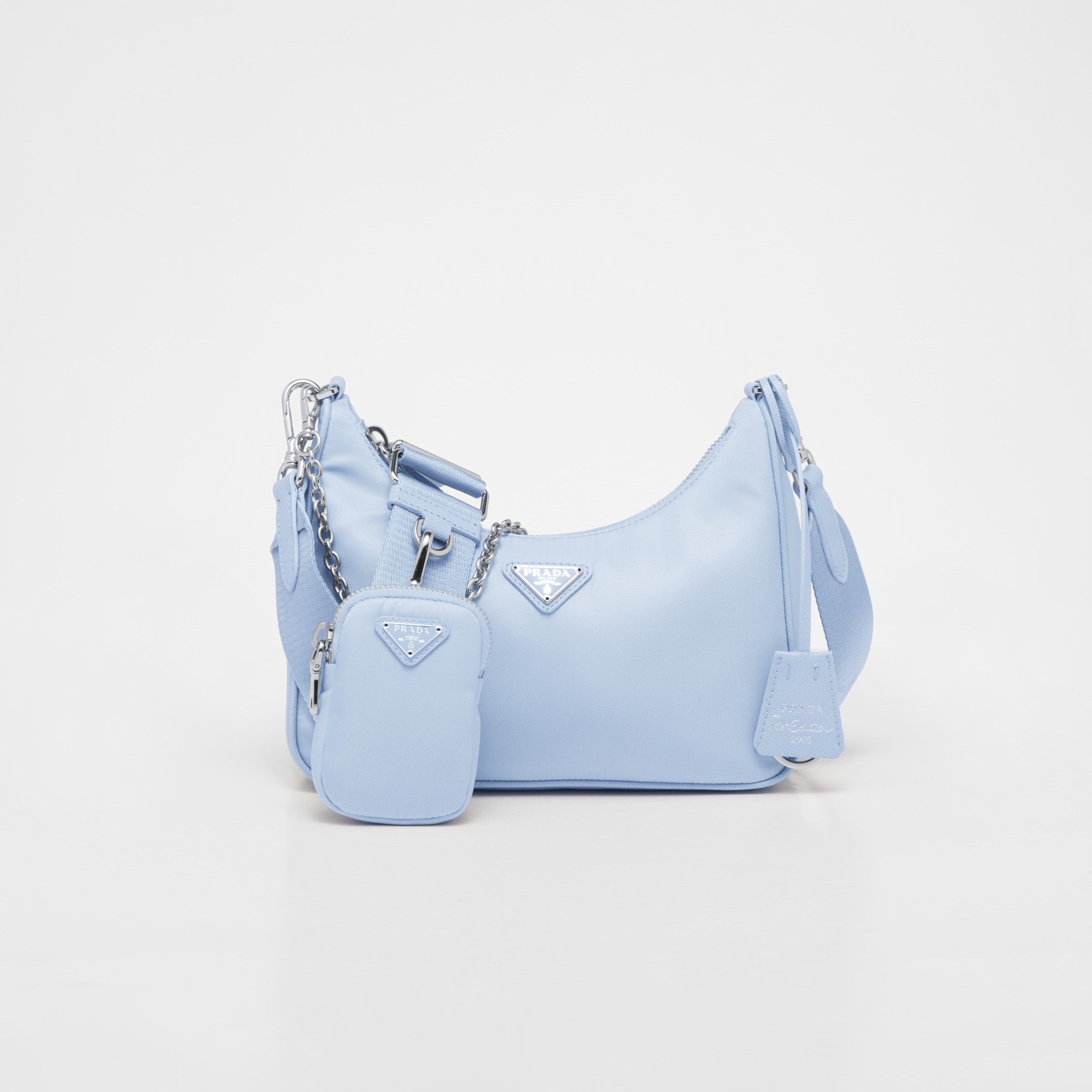 RE-EDITION 2005 RE-NYLON BAG  AND SAFFIANO MINI BAG, LIGHT BLUE