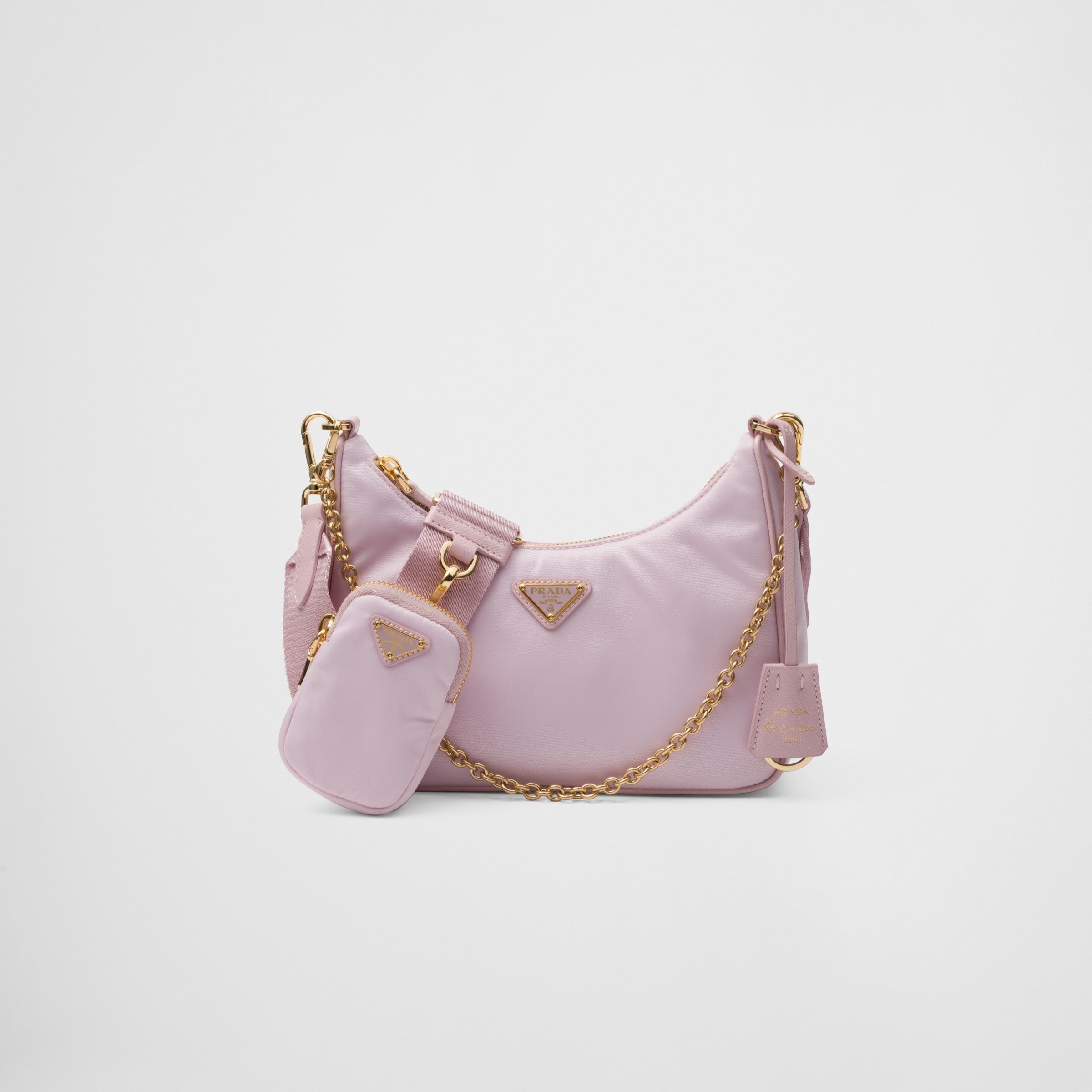 RE-EDITION 2005 RE-NYLON BAG  AND SAFFIANO MINI BAG, ALABASTER