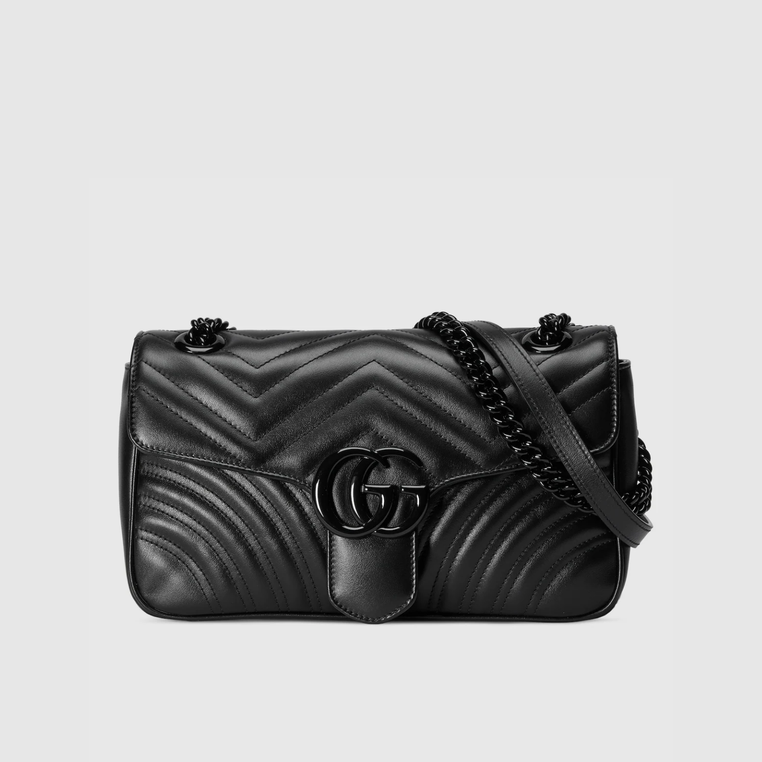 GG MARMONT SMALL SHOULDER BAG, BLACK/ BLACK BUCKLE