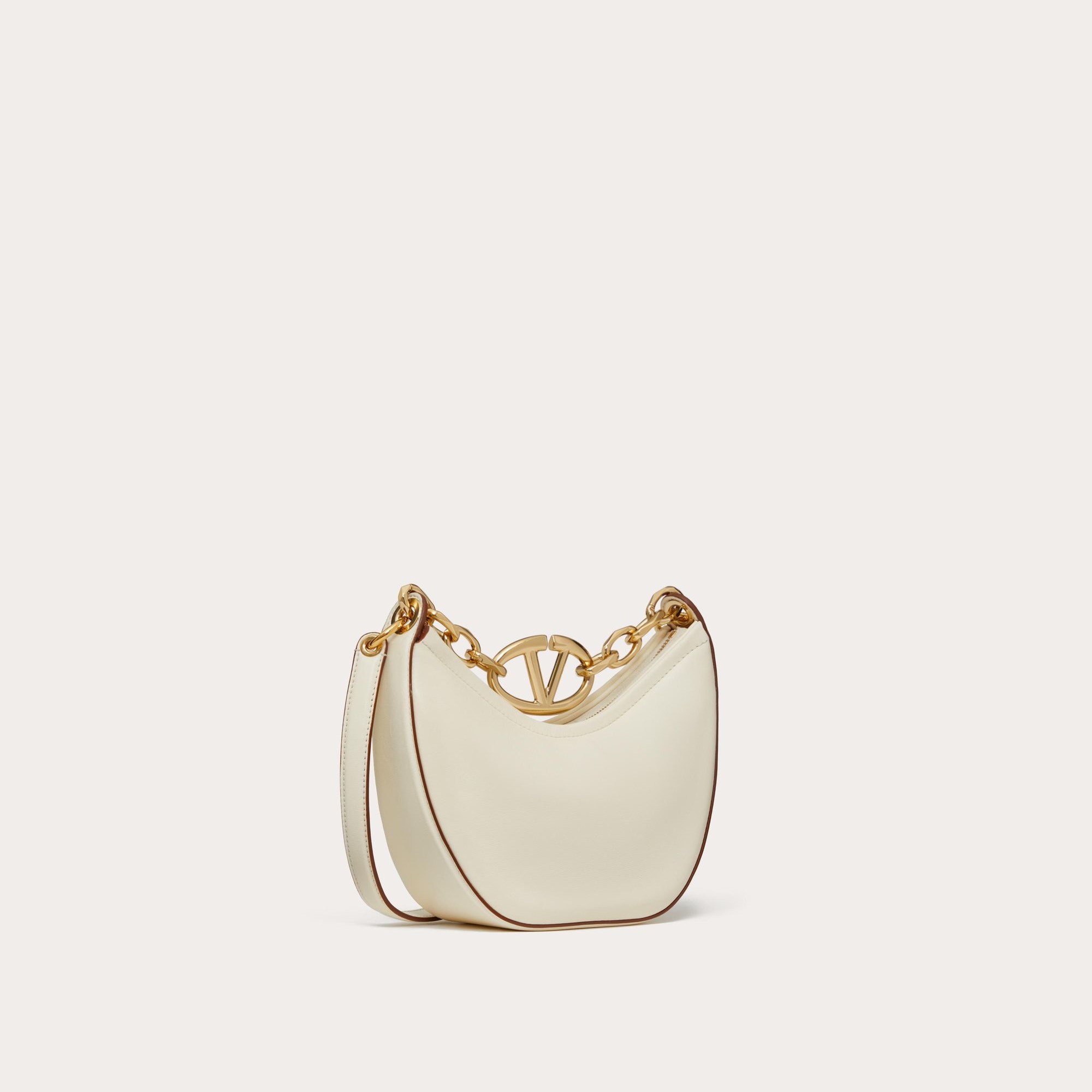 VLOGO MOON MINI HOBO BAG IN NAPPA LEATHER WITH CHAIN, IVORY