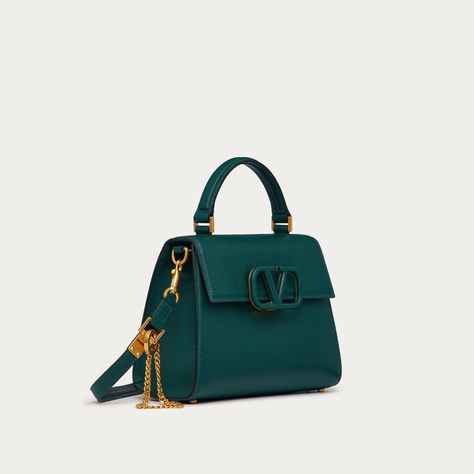 SMALL VSLING GRAINY CALFSKIN HANDBAG, ENGLISH GREEN