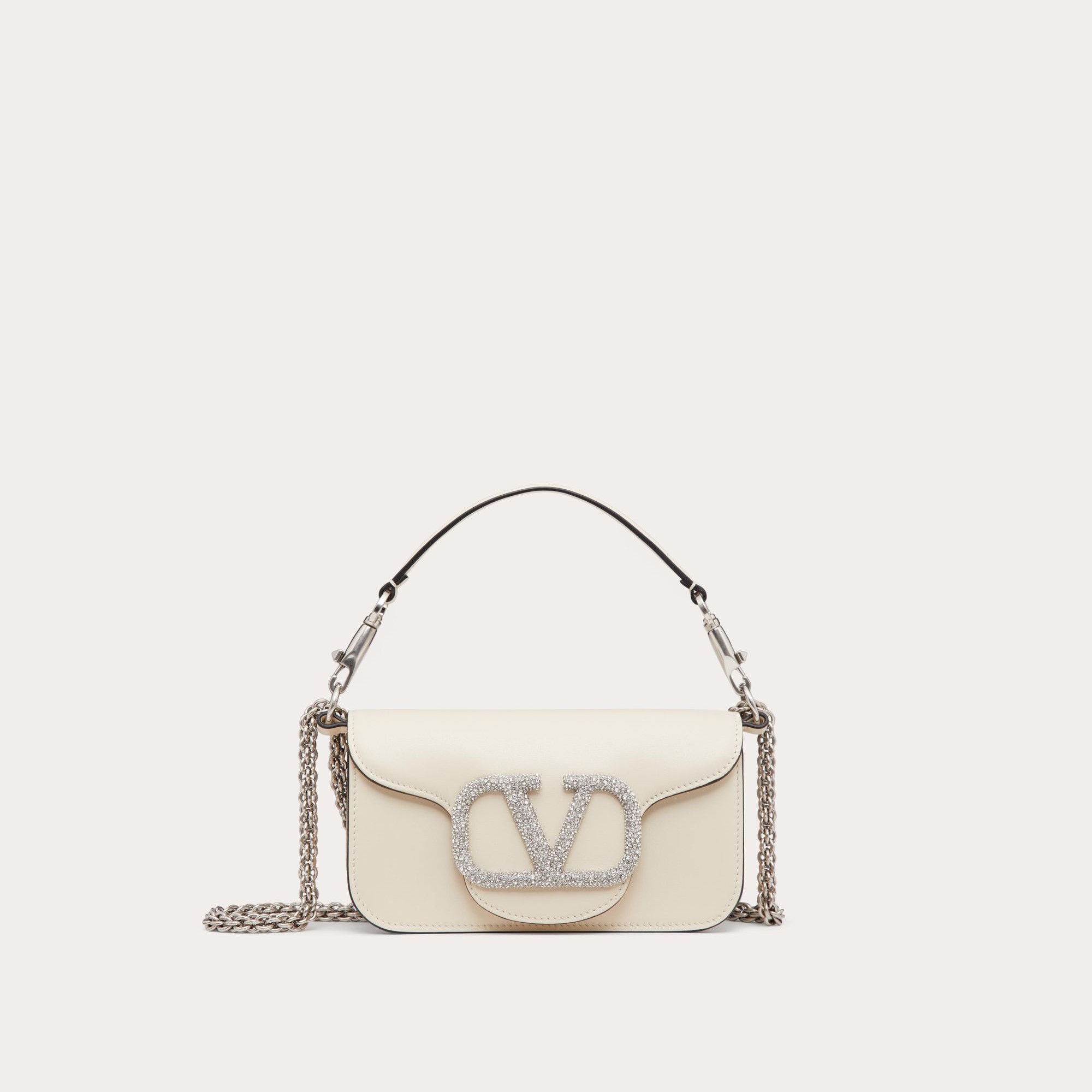 GARAVANI LOCÒ SMALL SHOULDER BAG WITH JEWEL LOGO, WHITE