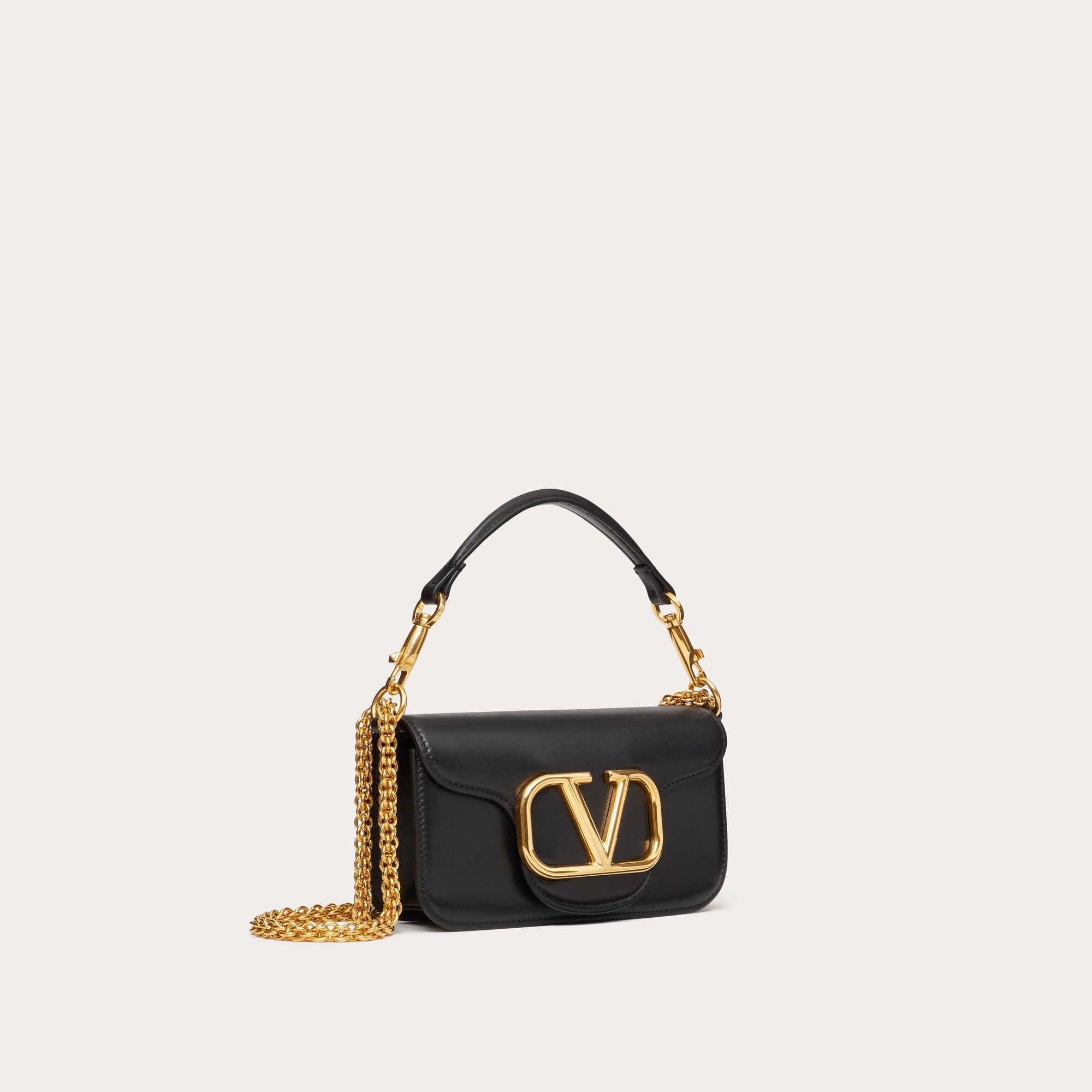 GARAVANI LOCÒ SMALL SHOULDER BAG IN CALFSKIN, BLACK/GOLD