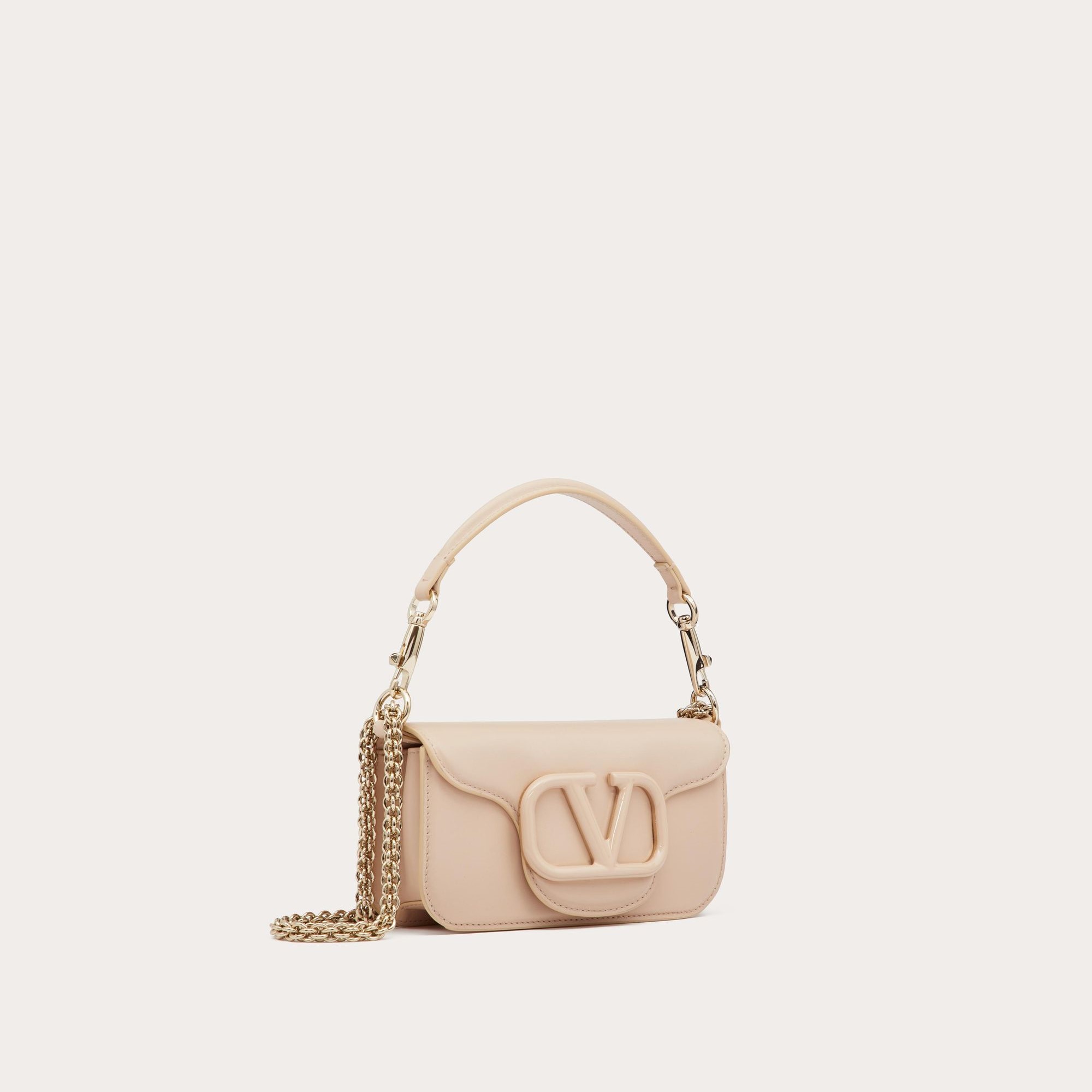 GARAVANI LOCÒ SMALL SHOULDER BAG IN CALFSKIN, POWDER ROSE