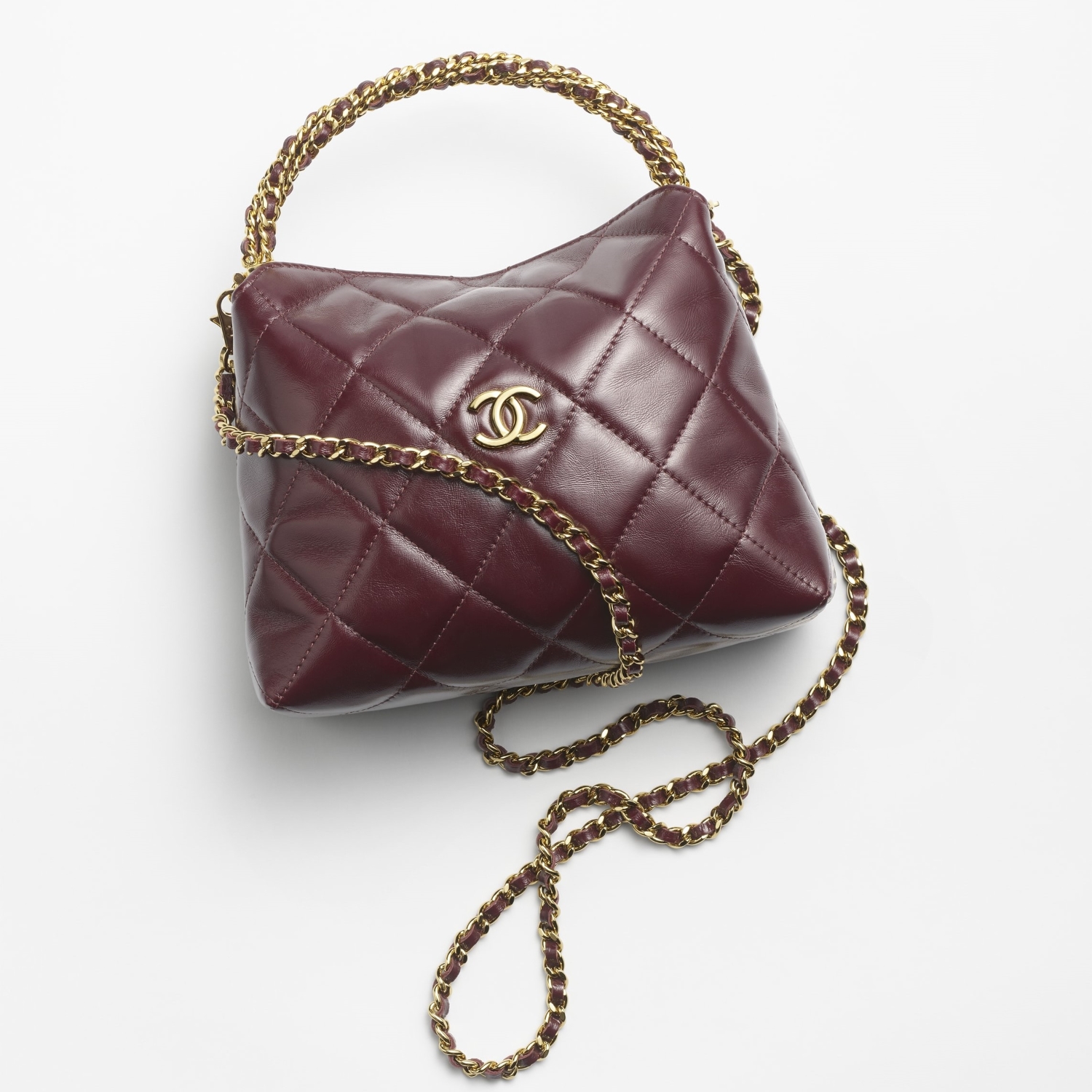 CLUTCH WITH CHAIN, BURGUNDY