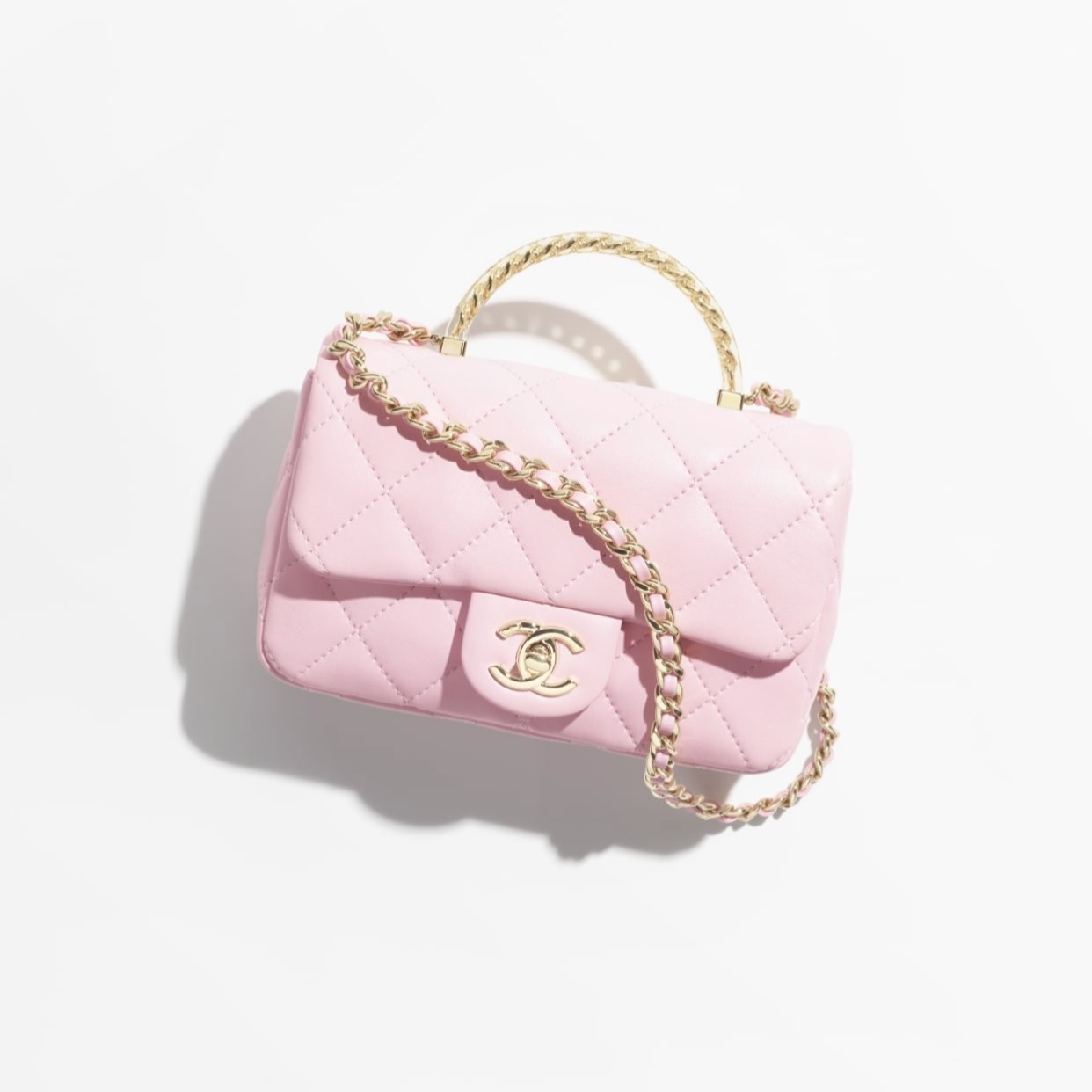 MINI FLAP BAG WITH TOP HANDLE, LIGHT PINK