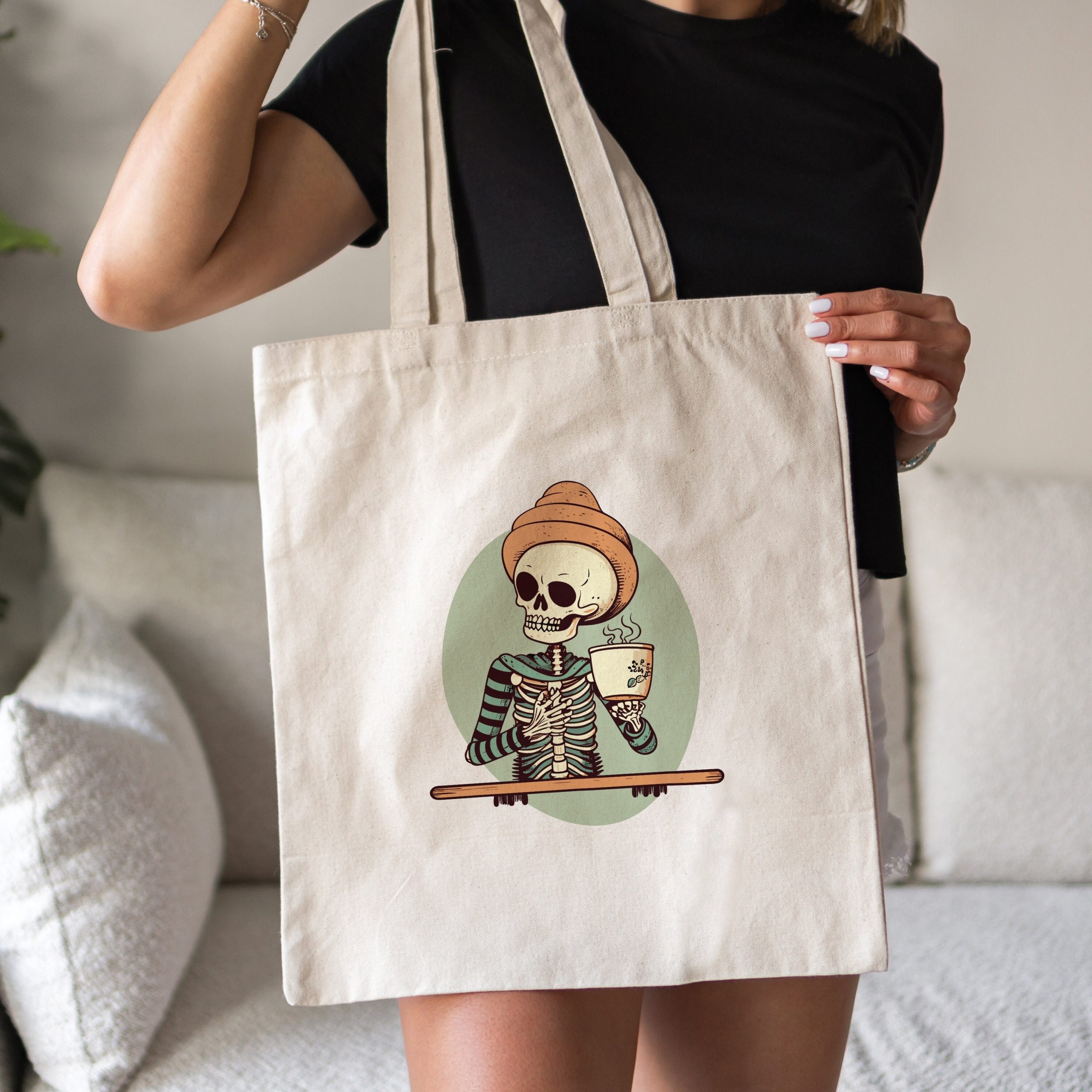 Skeleton Coffee Canvas Tote Bag