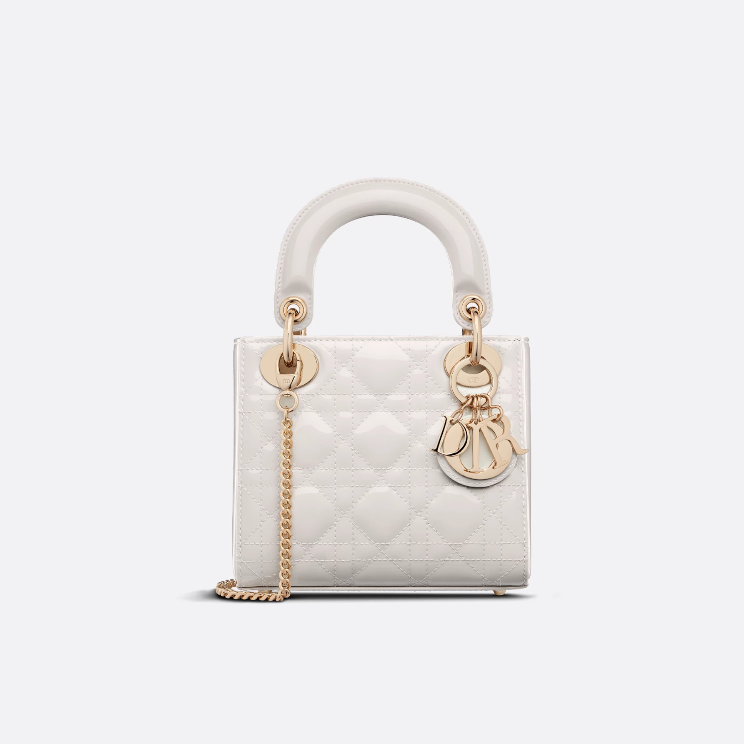 MINI LADY D BAG, LATTE PATENT