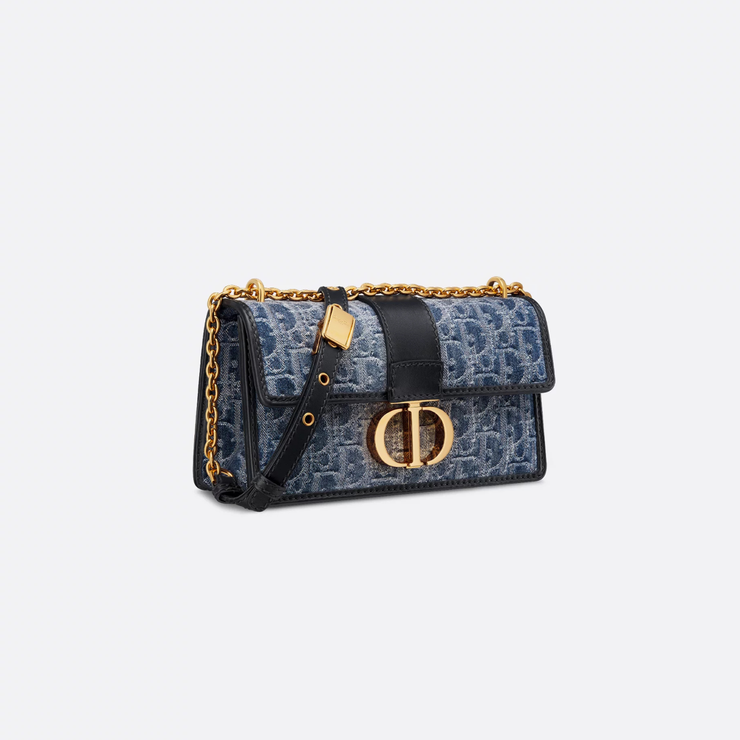 30 MONTAIGNE EAST-WEST BAG WITH CHAIN, BLUE DENIM OBLIQUE JACQUARD