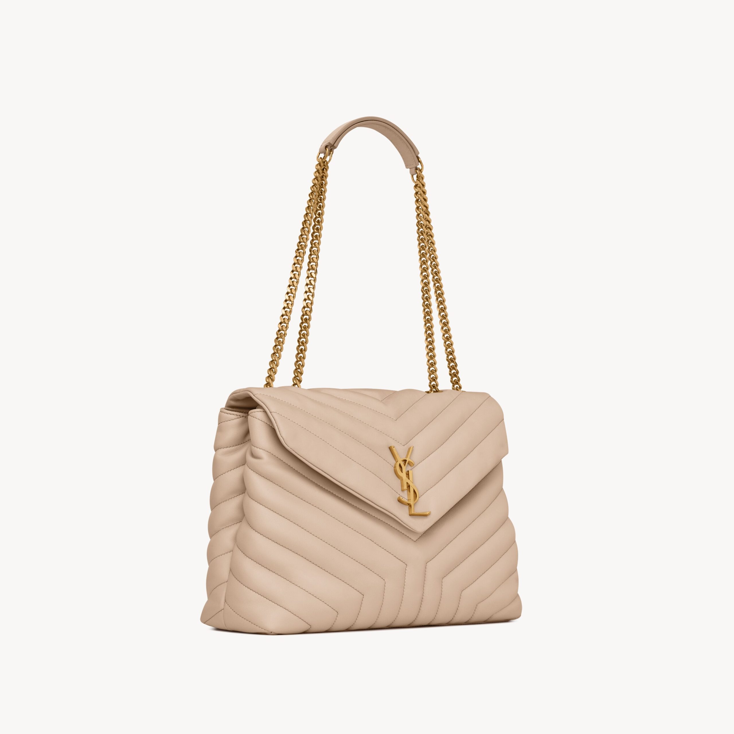 LOULOU MEDIUM IN QUILTED LEATHER, DARK BEIGE