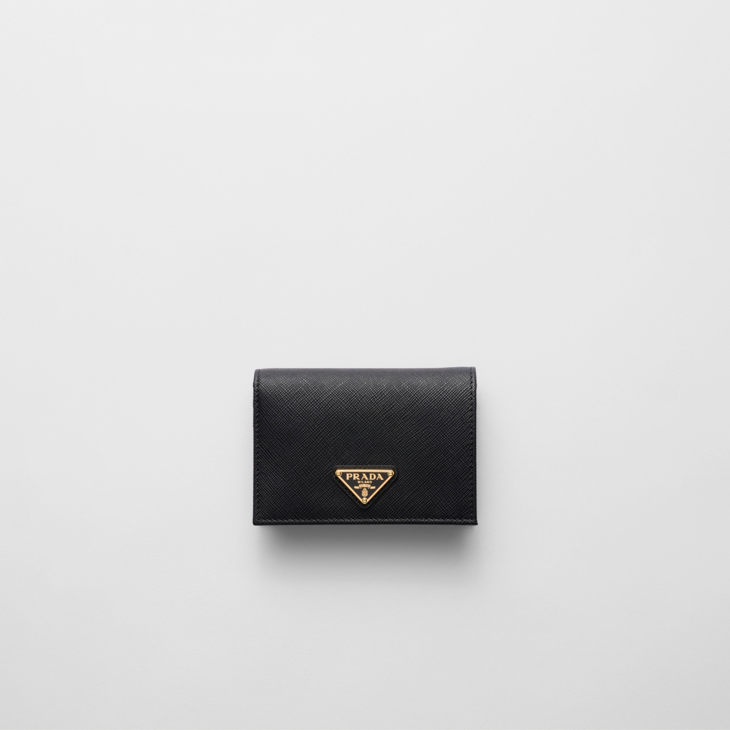 SMALL SAFFIANO LEATHER WALLET, BLACK/ GOLD