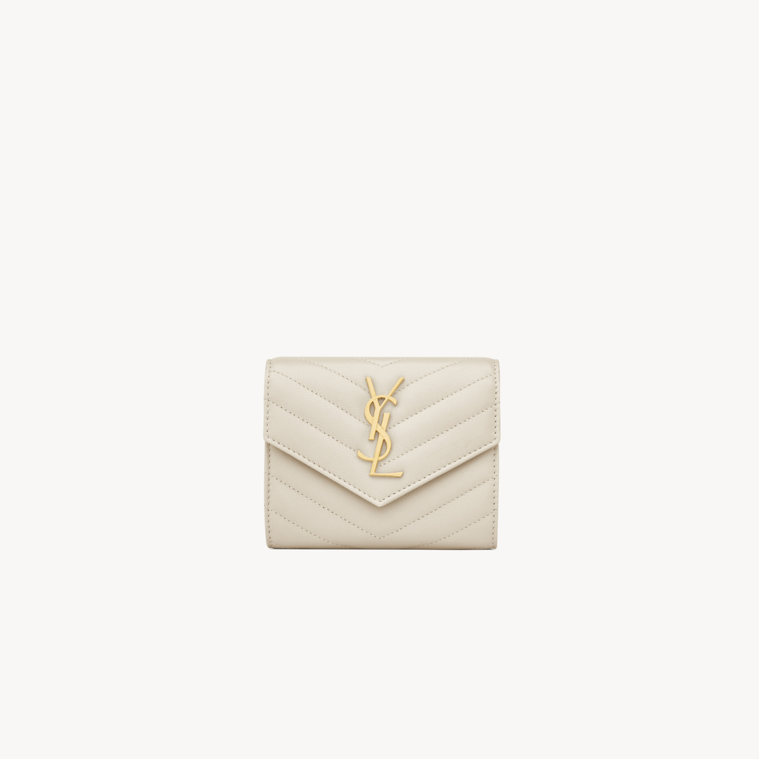 CASSANDRE MATELASSÉ COMPACT TRI FOLD WALLET, BLANC VINTAGE