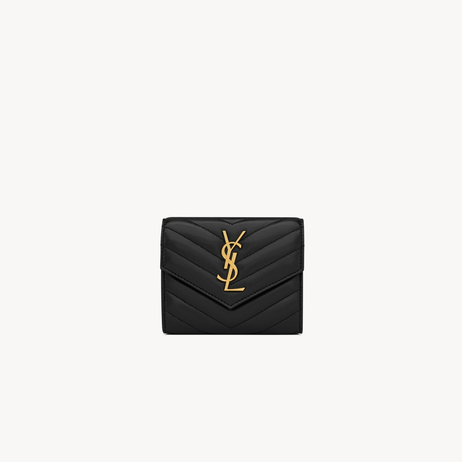 CASSANDRE MATELASSÉ COMPACT TRI FOLD WALLET, BLACK