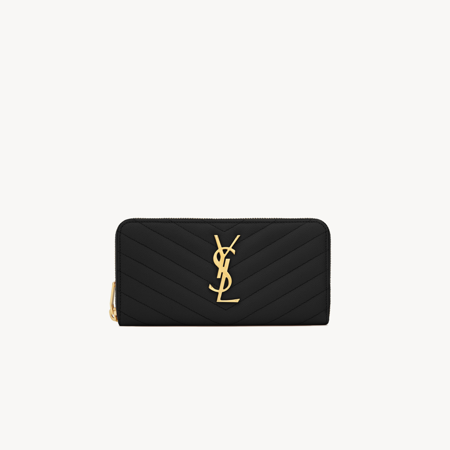 CASSANDRE MATELASSÉ ZIP AROUND WALLET, BLACK/ GOLD