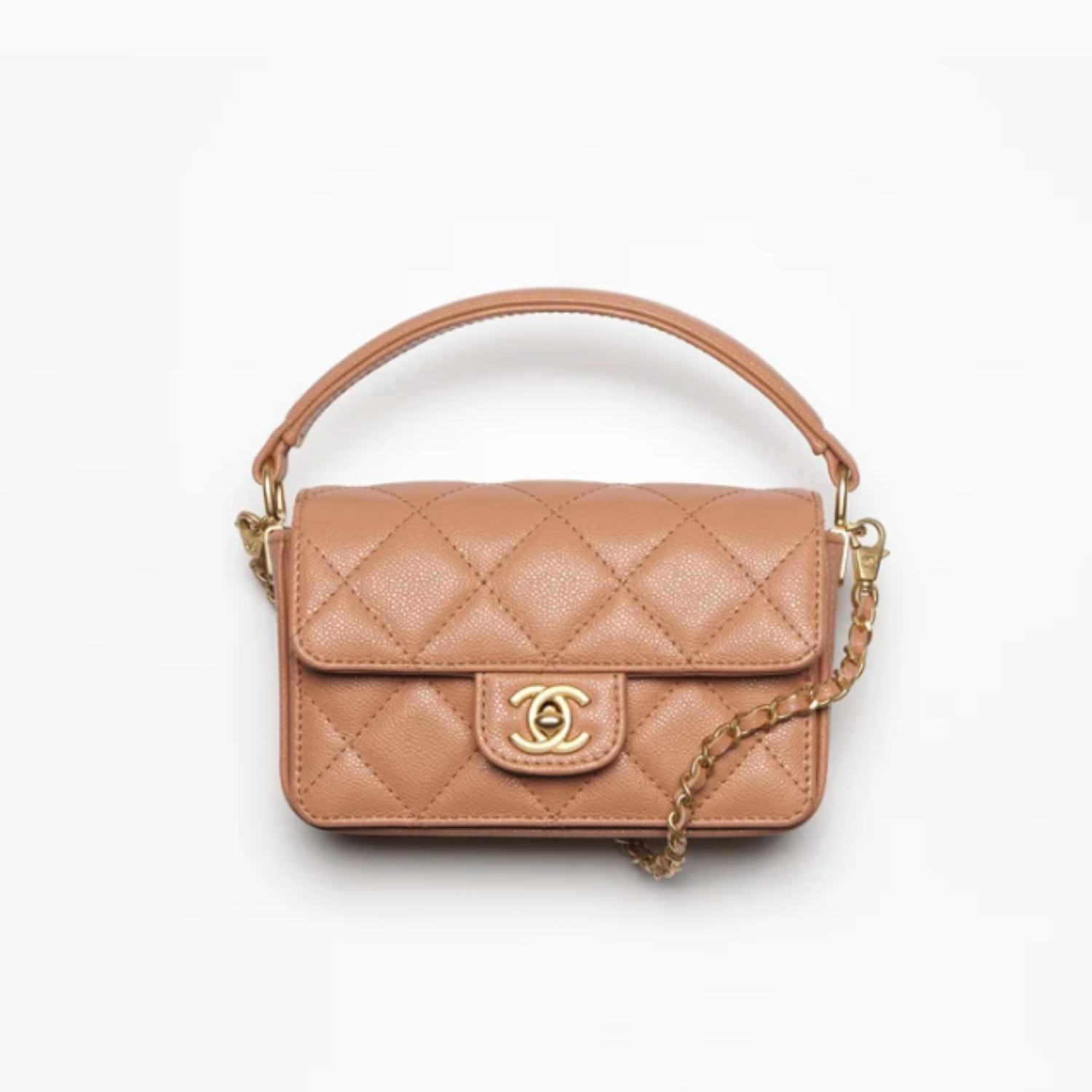 MINI FLAP BAG WITH TOP HANDLE, CAMEL