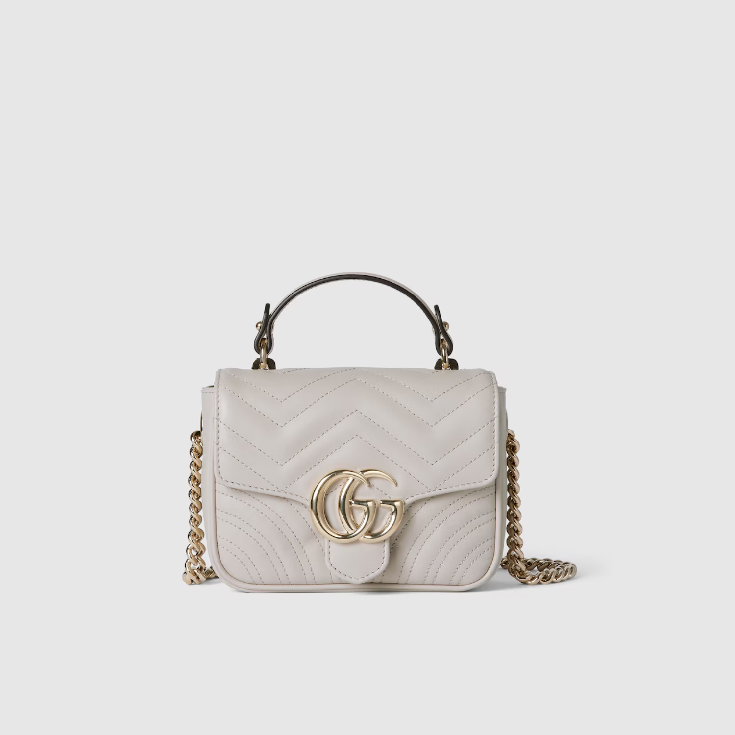 GG MARMONT MINI TOP HANDLE BAG, LIGHT GREY