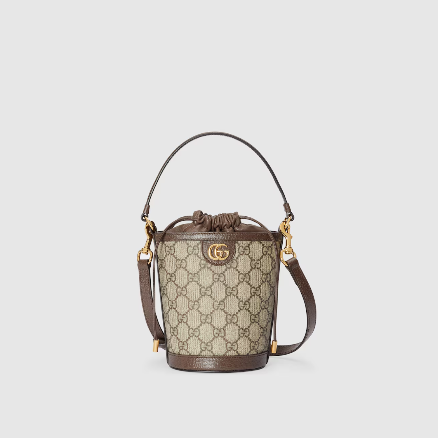 OPHIDIA MINI BUCKET BAG, BEIGE AND EBONY