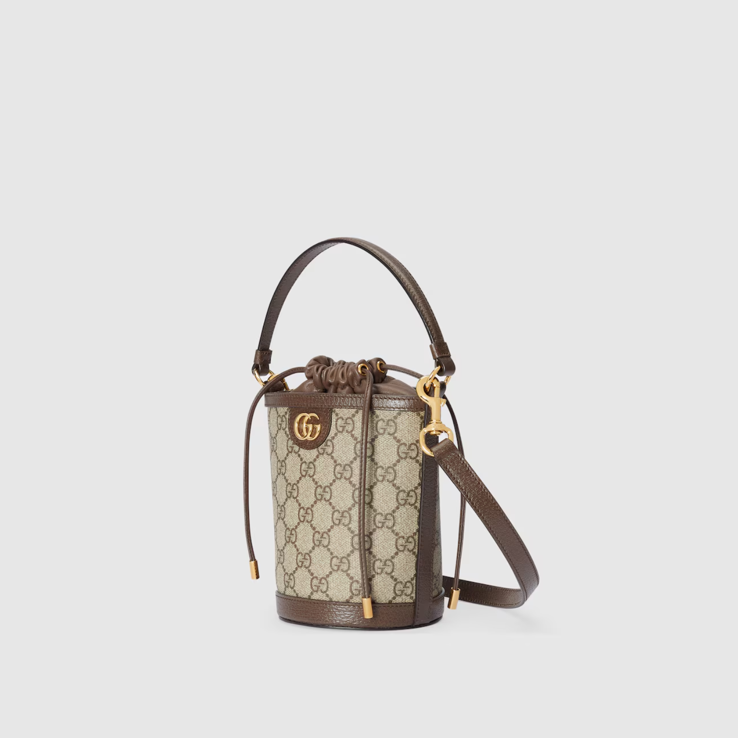 OPHIDIA MINI BUCKET BAG, BEIGE AND EBONY