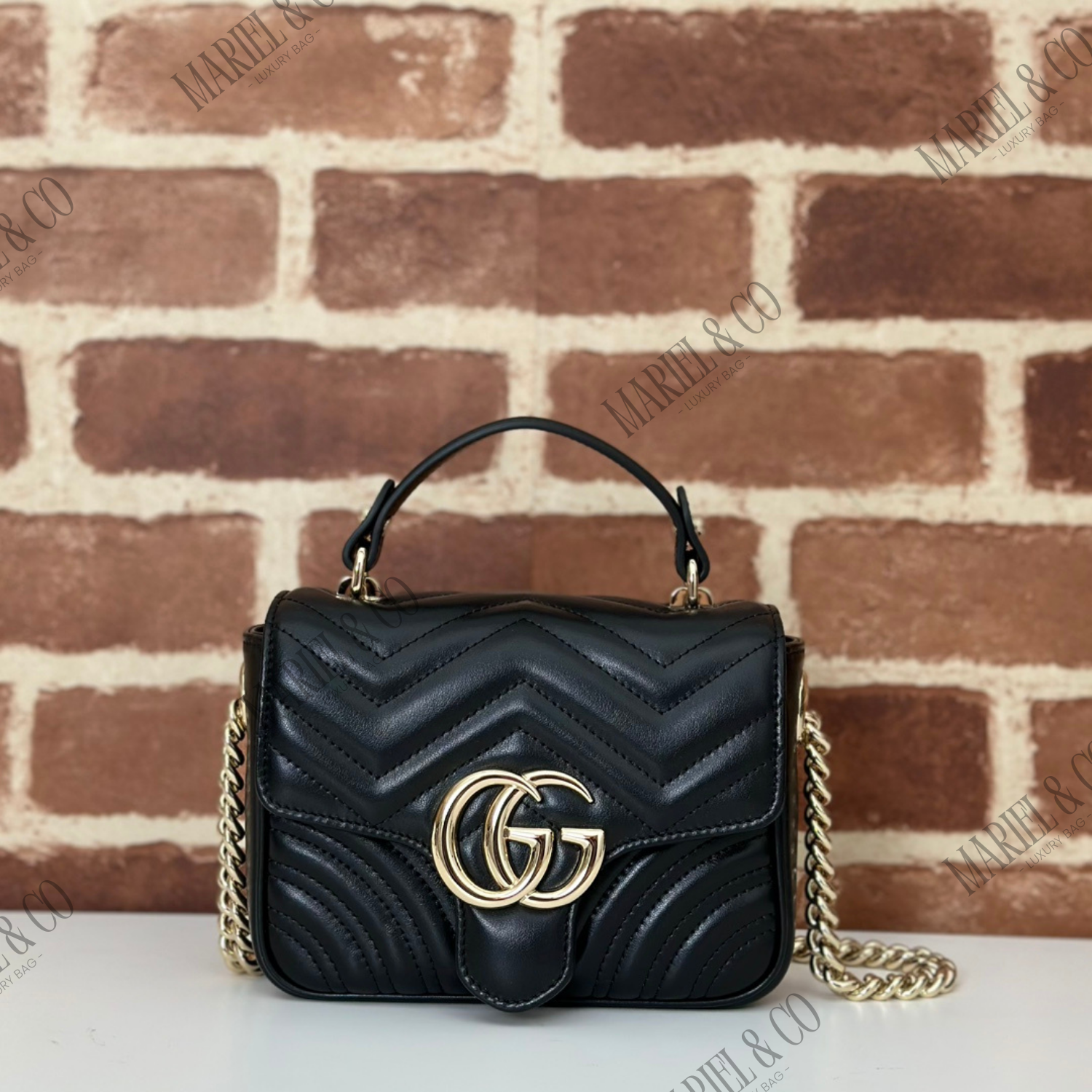 GG MARMONT MINI TOP HANDLE BAG, BLACK