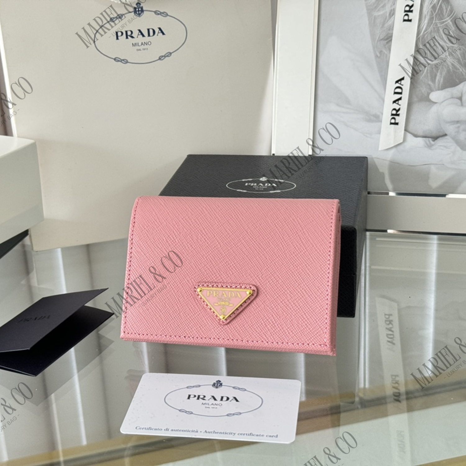 SMALL SAFFIANO LEATHER WALLET, PETAL PINK