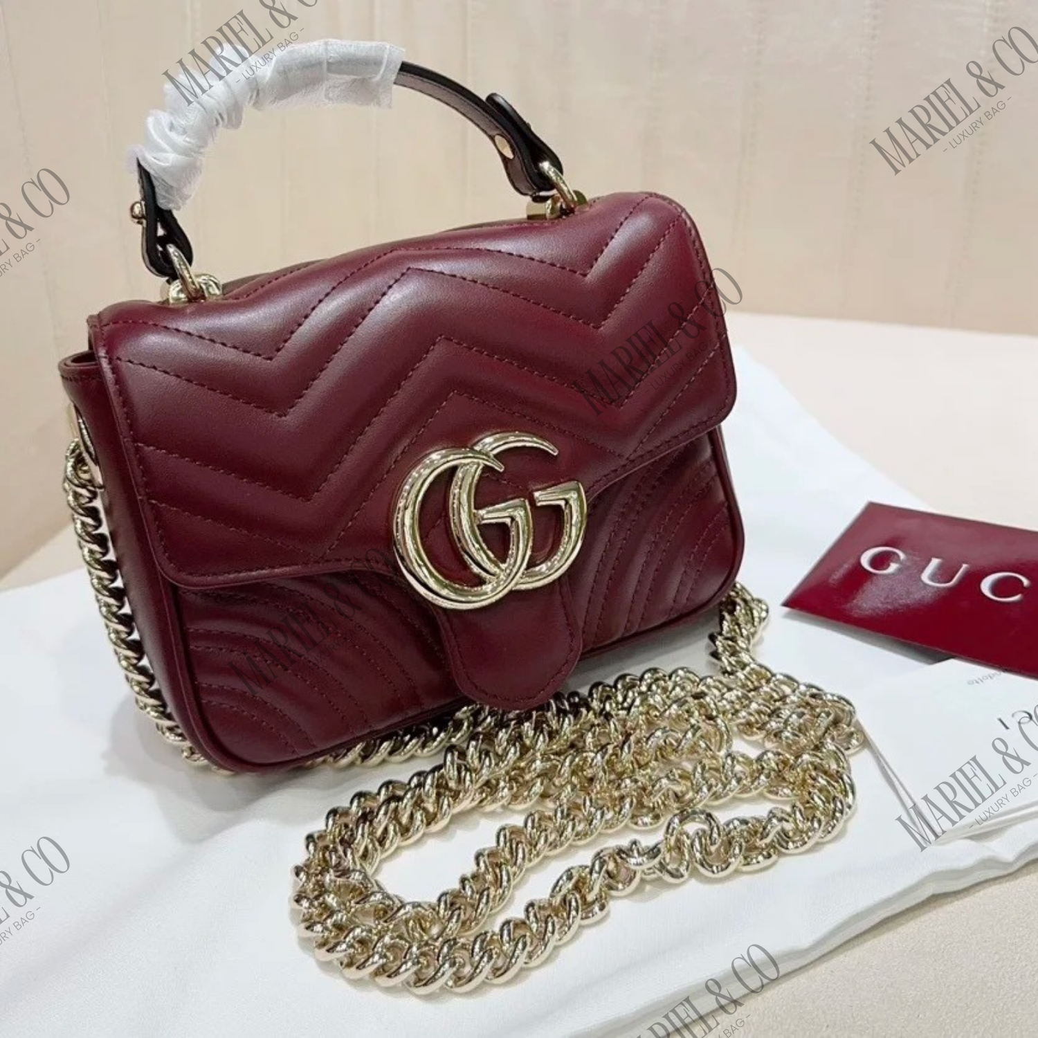 GG MARMONT MINI TOP HANDLE BAG, ROSSO ANCORA RED