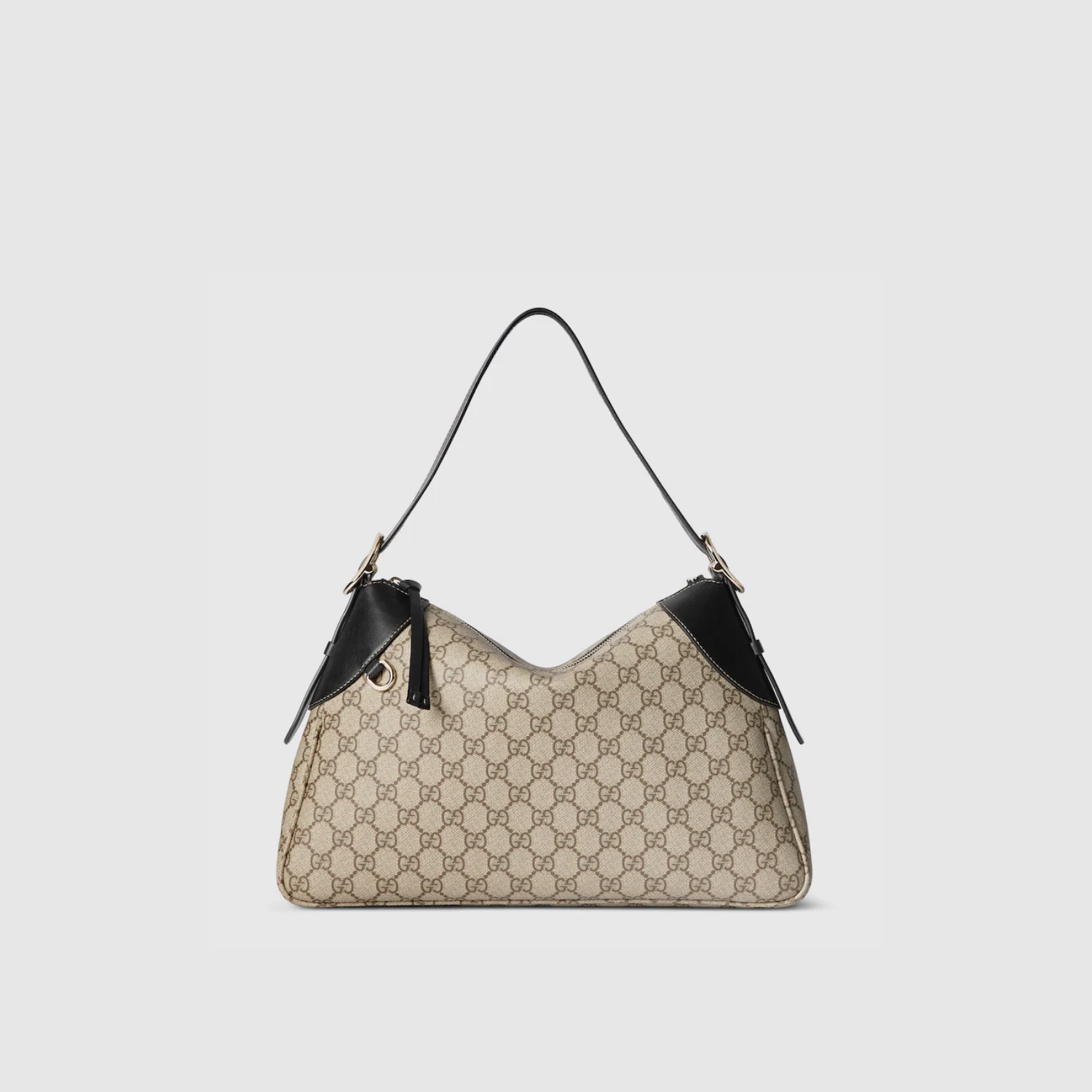 GG EMBLEM MEDIUM SHOULDER BAG, BEIGE AND BLACK