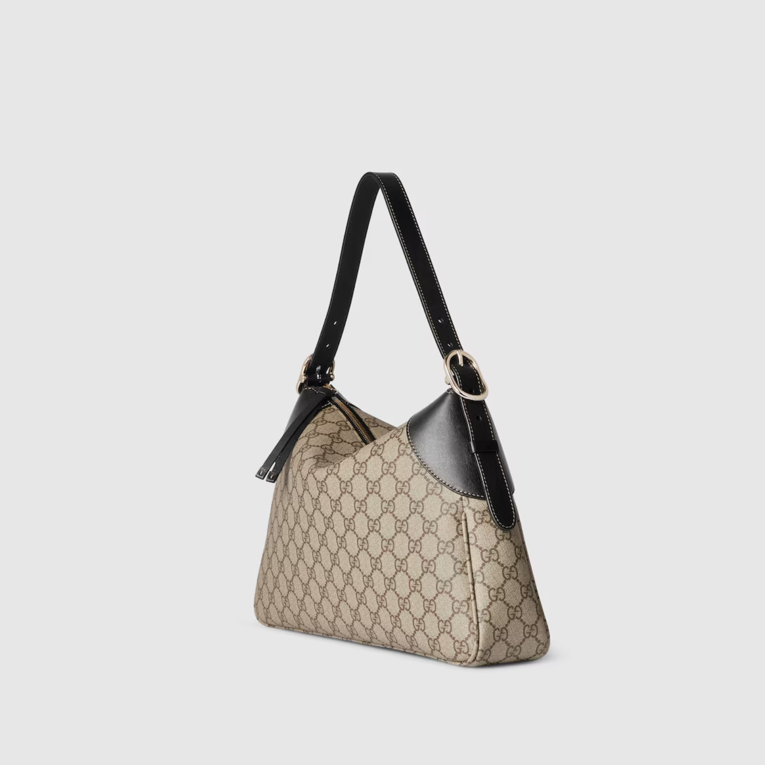 GG EMBLEM MEDIUM SHOULDER BAG, BEIGE AND BLACK