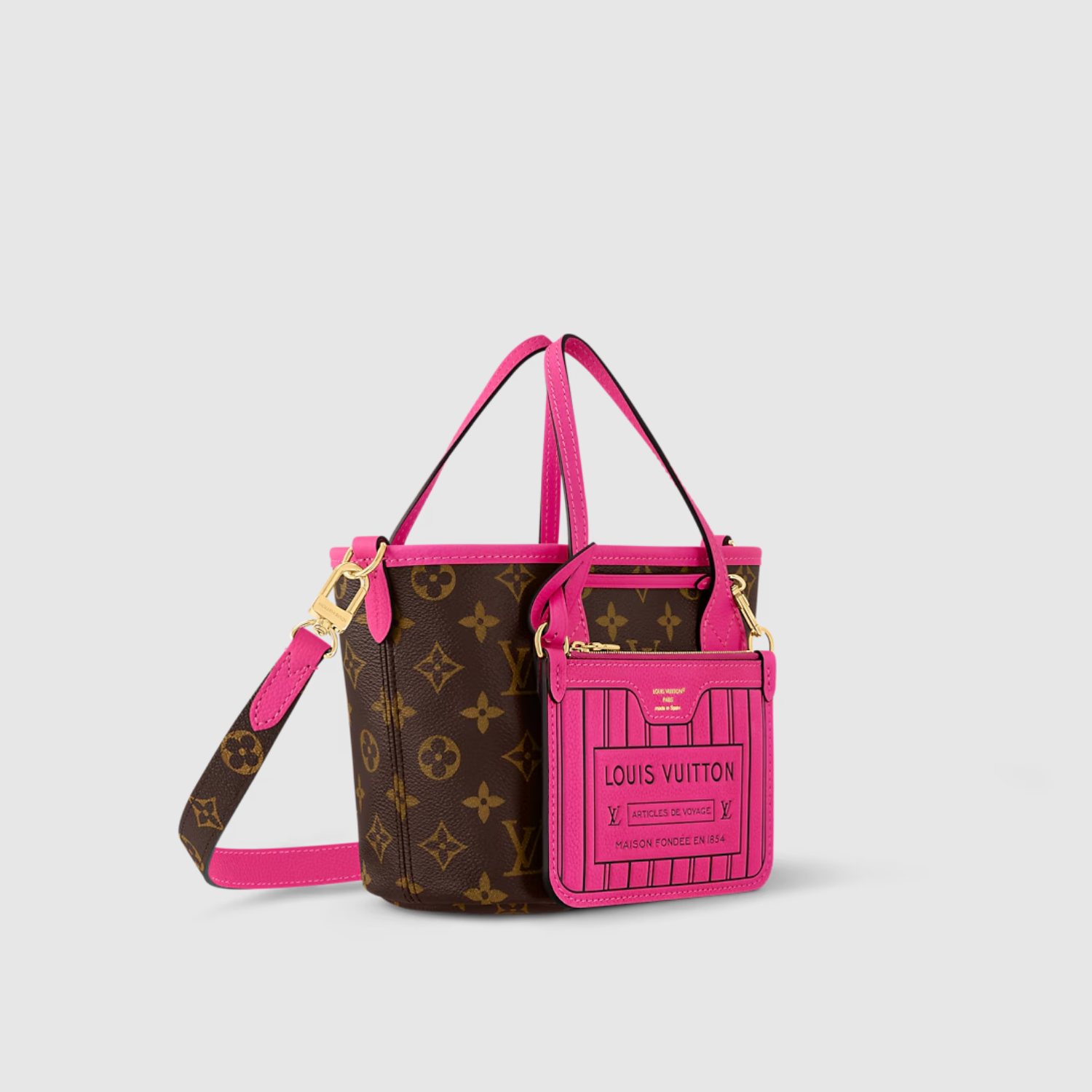 NEVERFULL BANDOULIÈRE INSIDE OUT BB, ROSE PONDICHERY/MONOGRAM