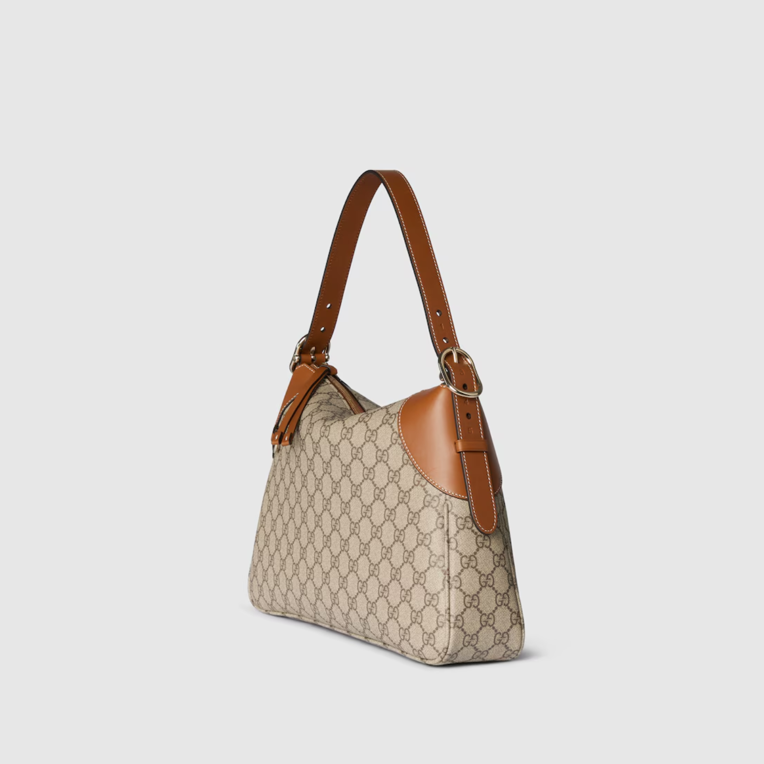 GG EMBLEM MEDIUM SHOULDER BAG, BEIGE AND DARK BROWN